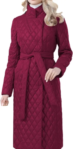 2023 Womens Down Jackets Long Quilted Lightweight Puffer Coat Windproof Warm Winter Jacket Trendy Casual Outerwear With Belt