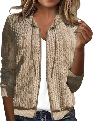 2024 Womens Short Winter Coats Dressy Casual Full Zip Up Petite Jackets Trendy Fashion Jacquard Sweater Cardigan Plus Size