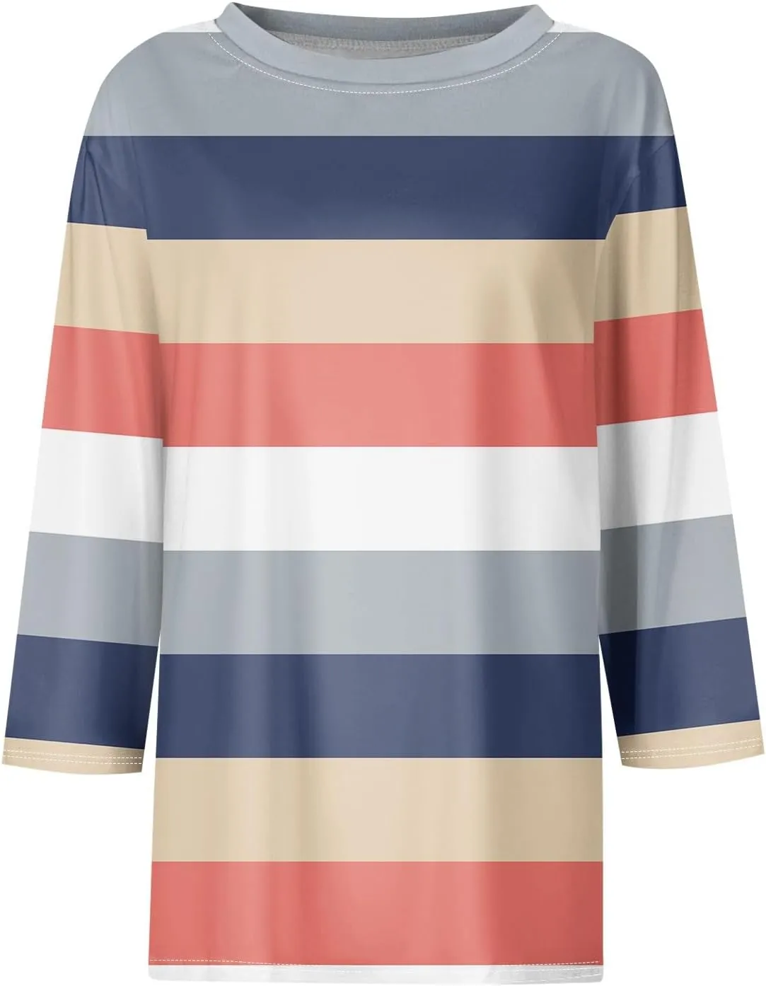 2025 Summer Shirts for Women 3/4 Length Sleeve Crewneck Tops Casual Loose Fit Shirt Floral Printed Cute Blouse