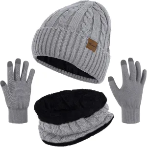 3 Pieces Winter Beanie Hat Scarf Touch Screen Gloves Set Thick Warm Knit Skull Cap Fleece Lined Scarves Gifts for Women