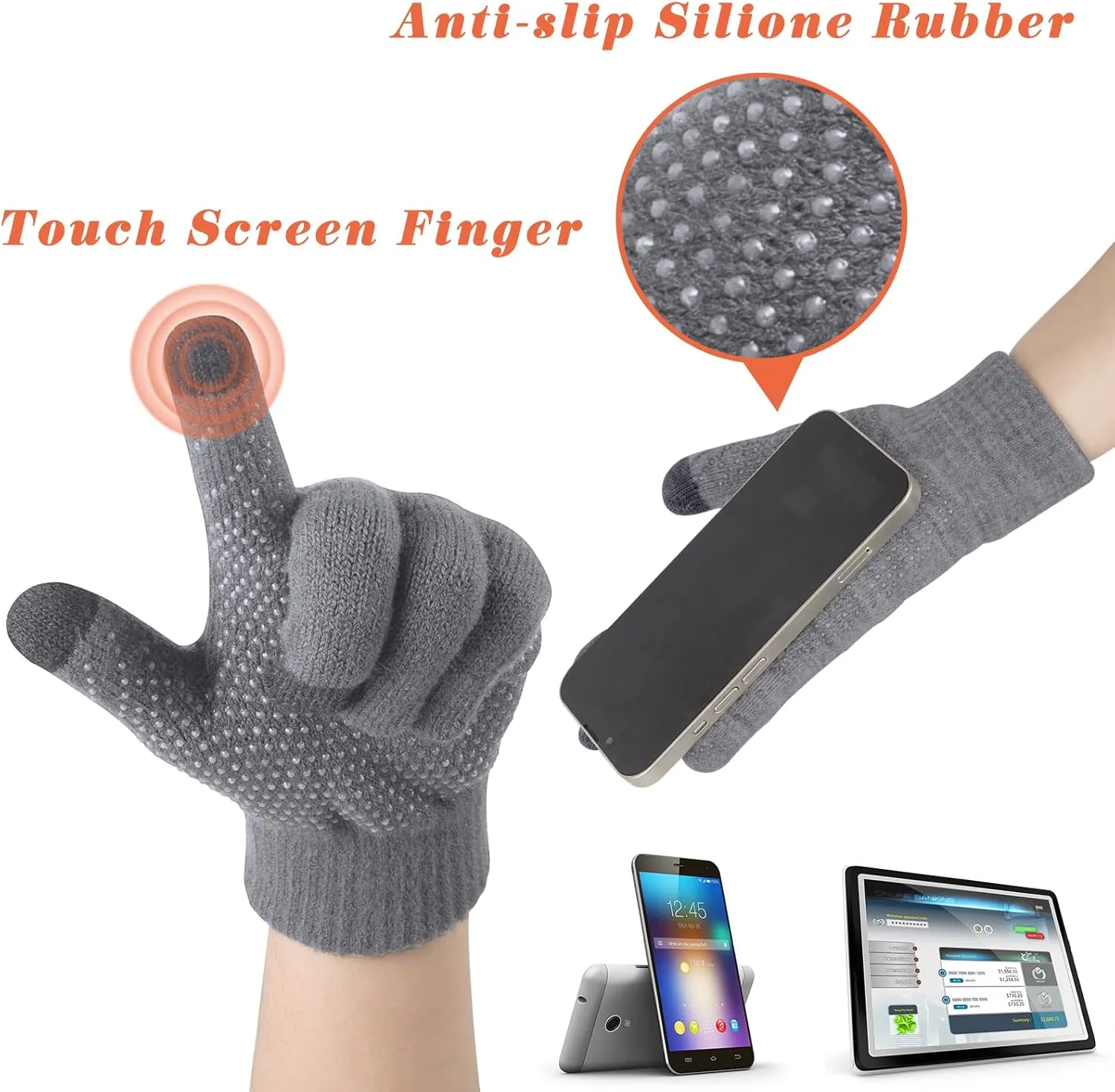 3 Pieces Winter Beanie Hat Scarf Touch Screen Gloves Set Thick Warm Knit Skull Cap Fleece Lined Scarves Gifts for Women
