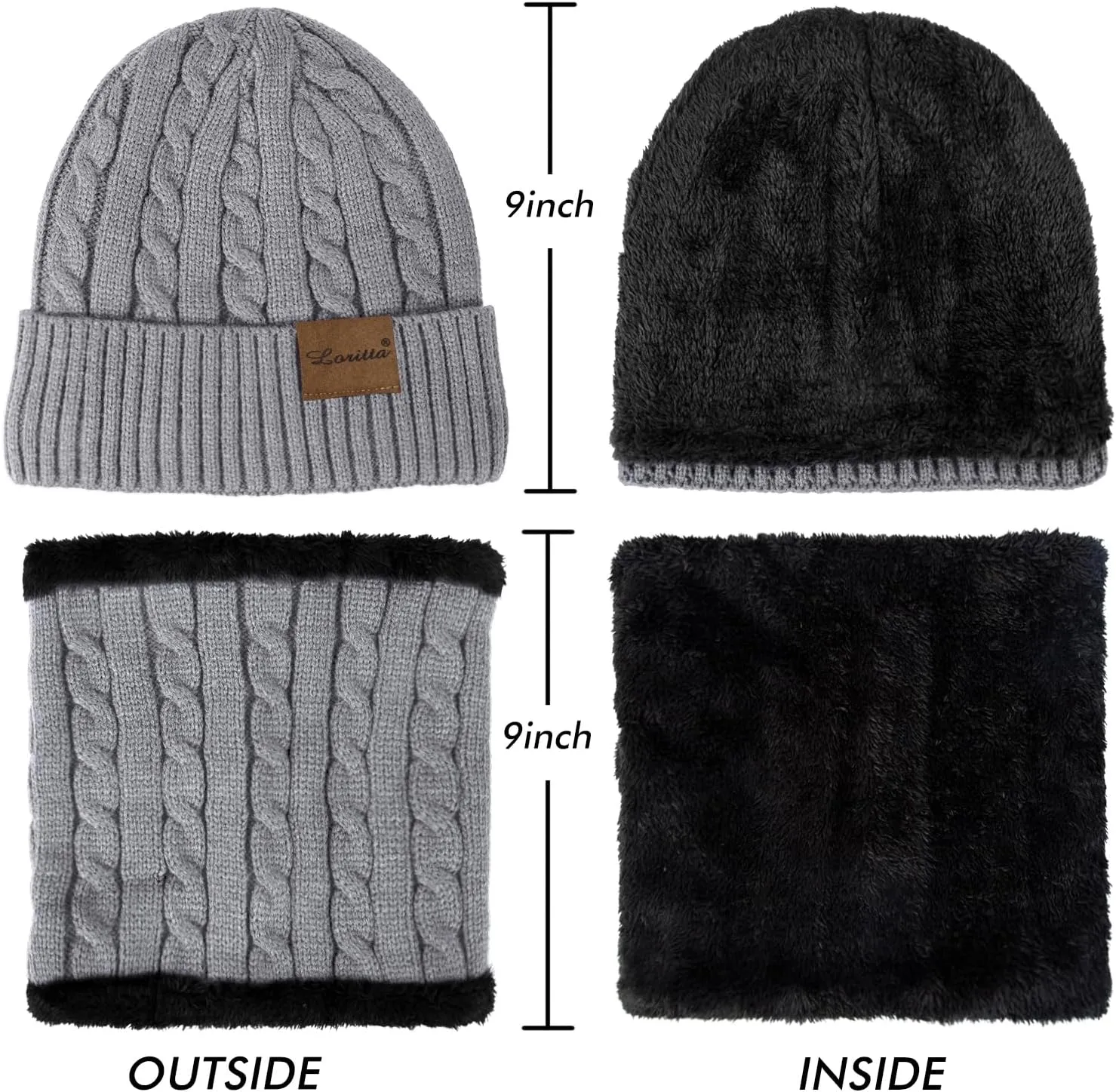 3 Pieces Winter Beanie Hat Scarf Touch Screen Gloves Set Thick Warm Knit Skull Cap Fleece Lined Scarves Gifts for Women