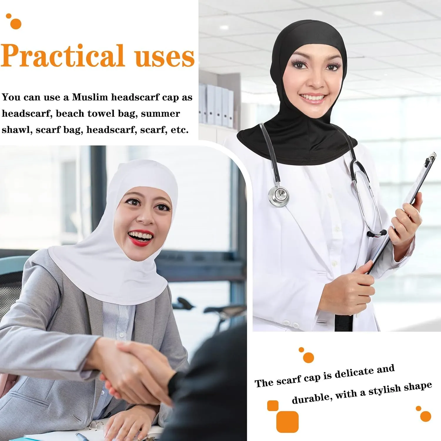 4 Pieces Modal Hijab Cap Adjustable Muslim Stretchy Turban Full Cover Shawl Cap Full Neck Coverage for Lady