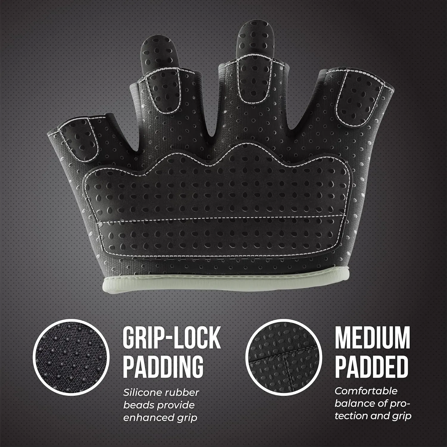 5537 Womens Micro Weight Lifting Gloves w/Grip-Lock Silicone Padding (Pair) - Minimalist Half Gloves - Apple Watch Friendly
