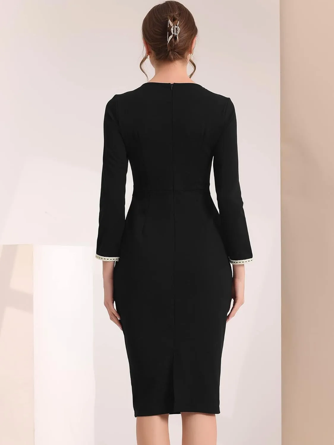 Allegra K Long Sleeve Dress for Women's Knee Length Pencil Sheath Dress