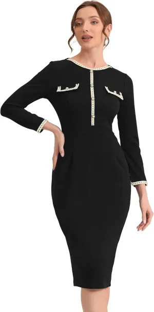 Allegra K Long Sleeve Dress for Women's Knee Length Pencil Sheath Dress
