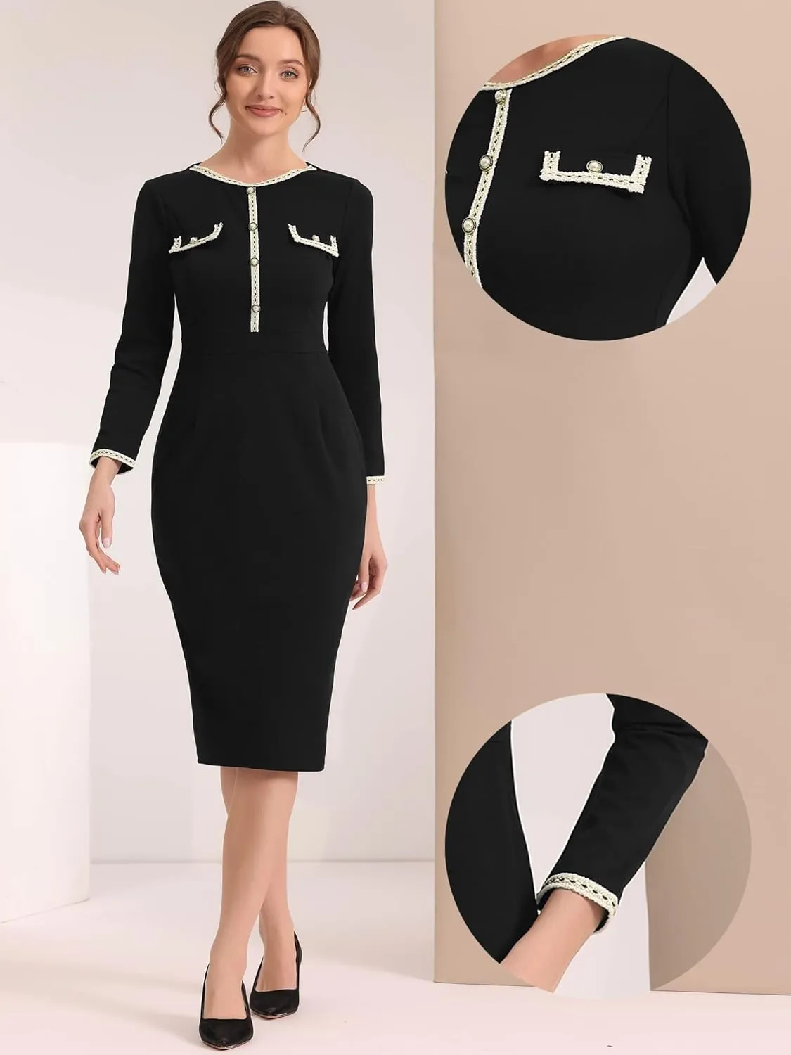 Allegra K Long Sleeve Dress for Women's Knee Length Pencil Sheath Dress