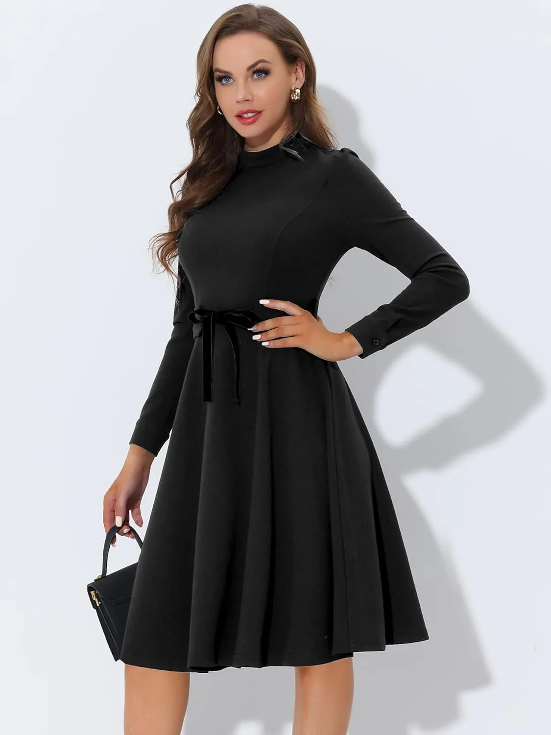 Allegra K Women's Elegant Work Sheath Dress Mock Neck Long Sleeve Knee Length Dress