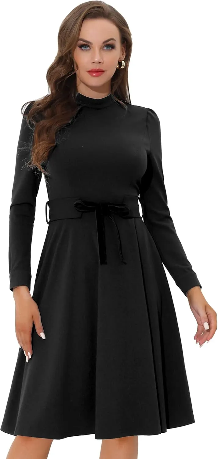 Allegra K Women's Elegant Work Sheath Dress Mock Neck Long Sleeve Knee Length Dress