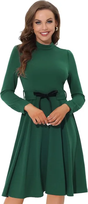 Allegra K Women's Elegant Work Sheath Dress Mock Neck Long Sleeve Knee Length Dress