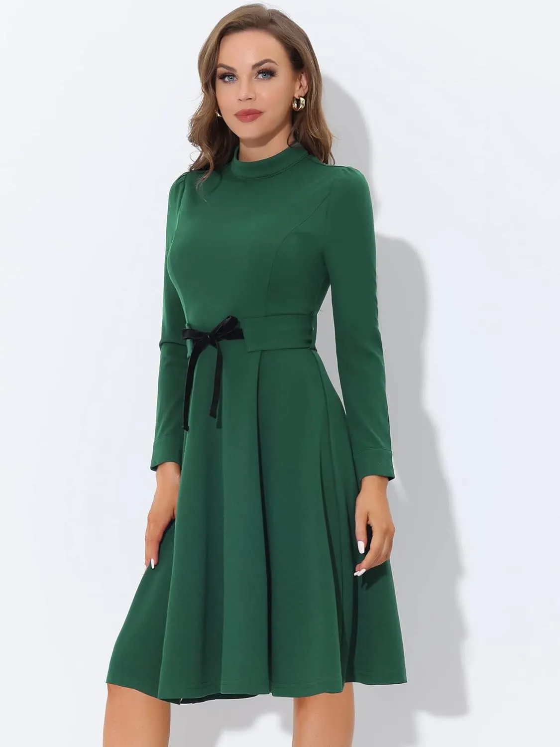 Allegra K Women's Elegant Work Sheath Dress Mock Neck Long Sleeve Knee Length Dress