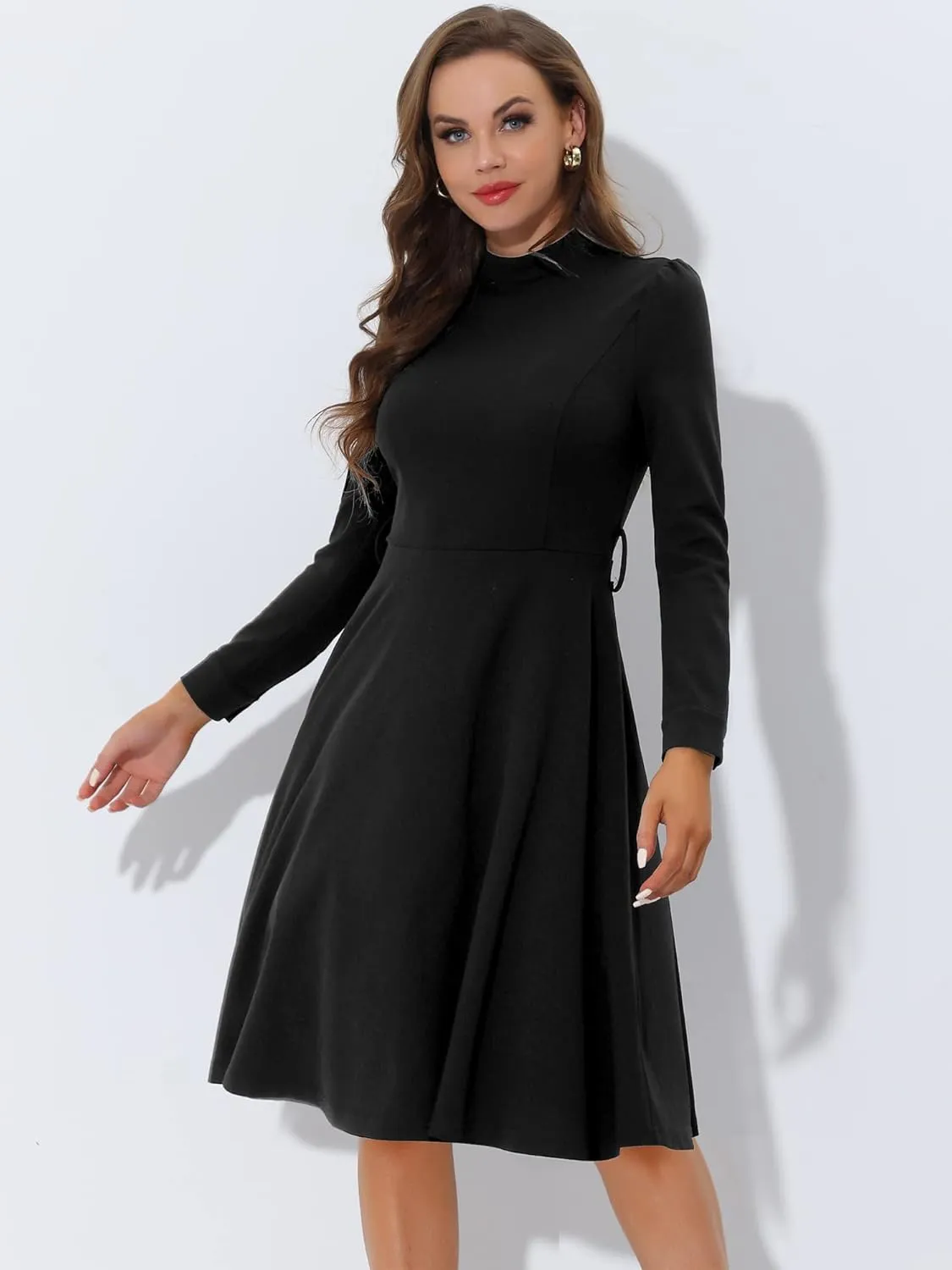 Allegra K Women's Elegant Work Sheath Dress Mock Neck Long Sleeve Knee Length Dress