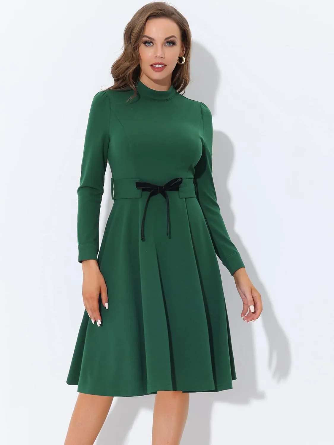 Allegra K Women's Elegant Work Sheath Dress Mock Neck Long Sleeve Knee Length Dress