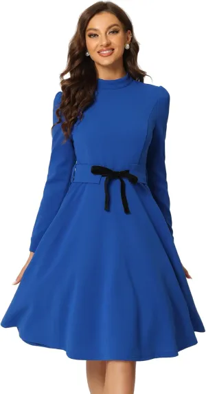 Allegra K Women's Elegant Work Sheath Dress Mock Neck Long Sleeve Knee Length Dress