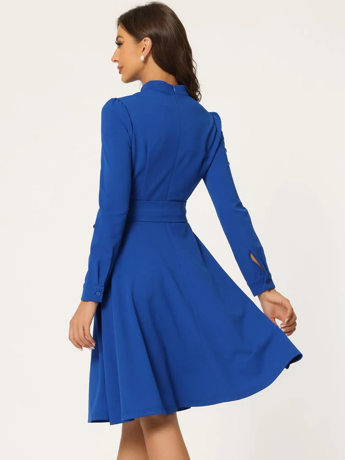 Allegra K Women's Elegant Work Sheath Dress Mock Neck Long Sleeve Knee Length Dress