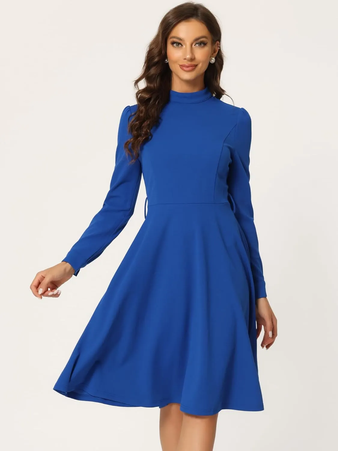 Allegra K Women's Elegant Work Sheath Dress Mock Neck Long Sleeve Knee Length Dress