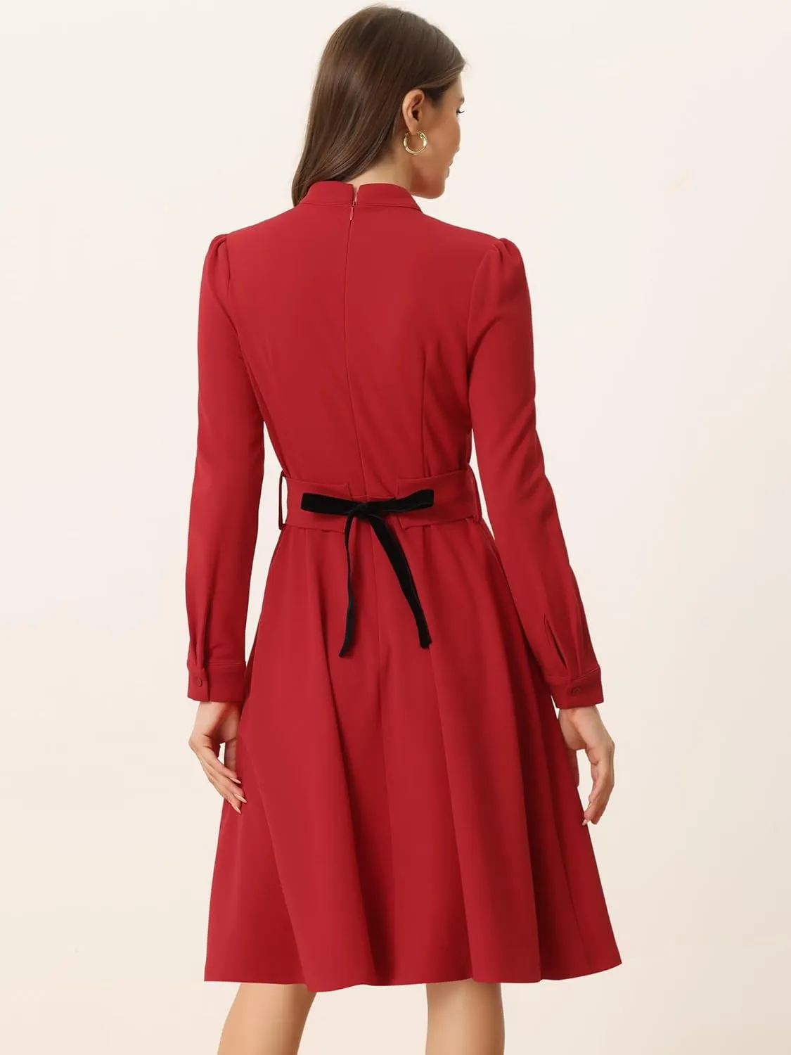 Allegra K Women's Elegant Work Sheath Dress Mock Neck Long Sleeve Knee Length Dress