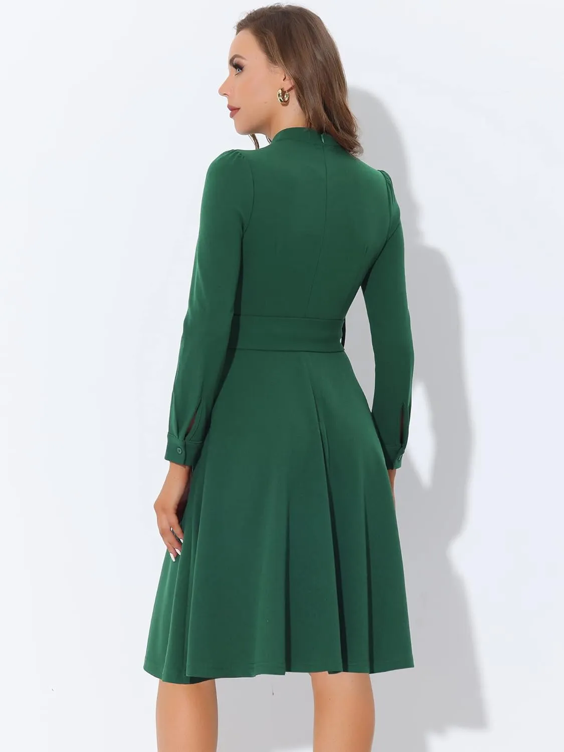 Allegra K Women's Elegant Work Sheath Dress Mock Neck Long Sleeve Knee Length Dress