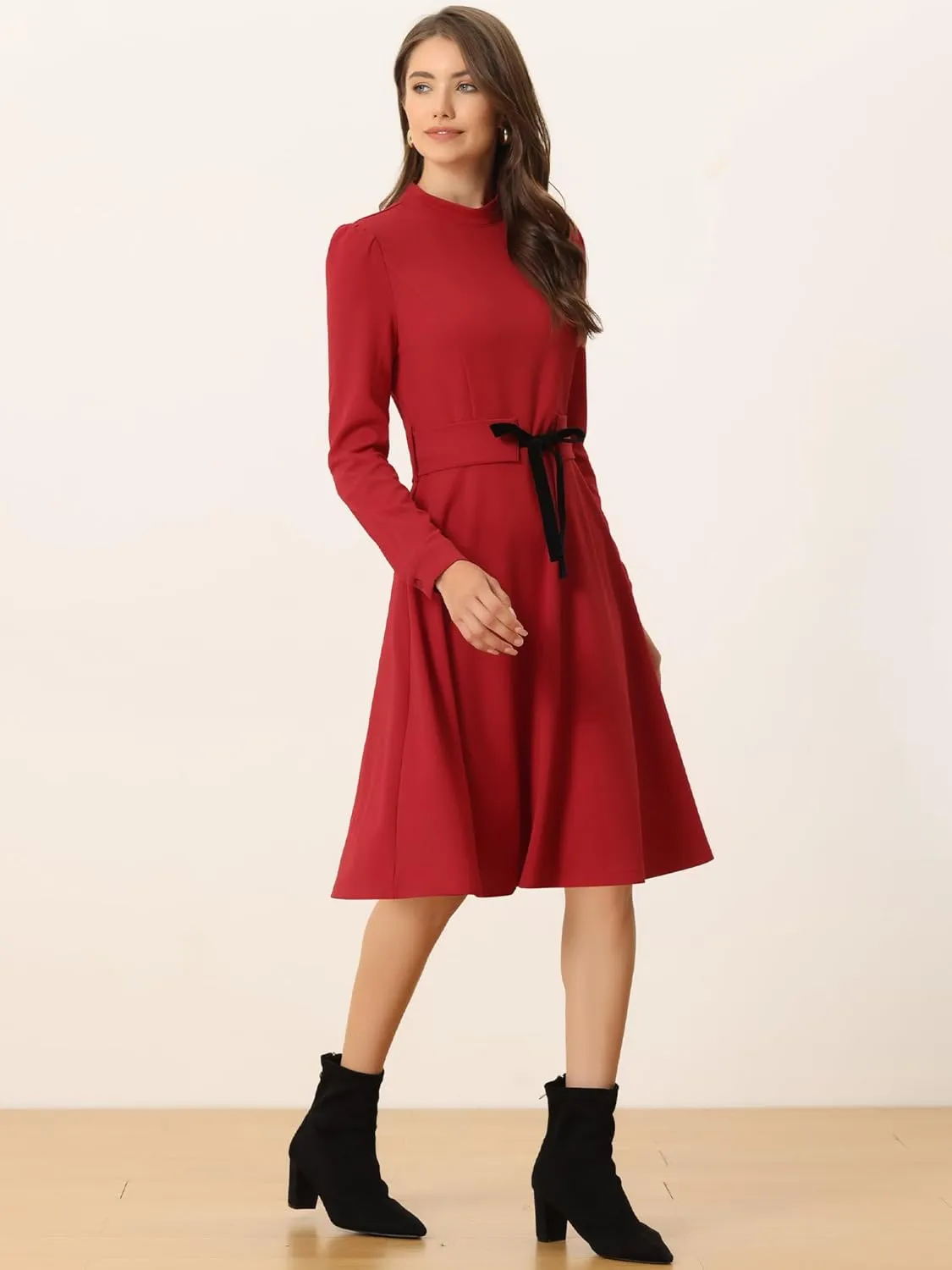 Allegra K Women's Elegant Work Sheath Dress Mock Neck Long Sleeve Knee Length Dress