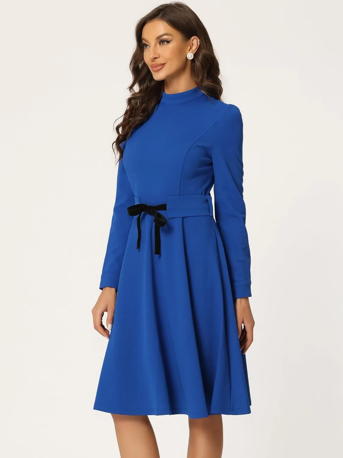 Allegra K Women's Elegant Work Sheath Dress Mock Neck Long Sleeve Knee Length Dress