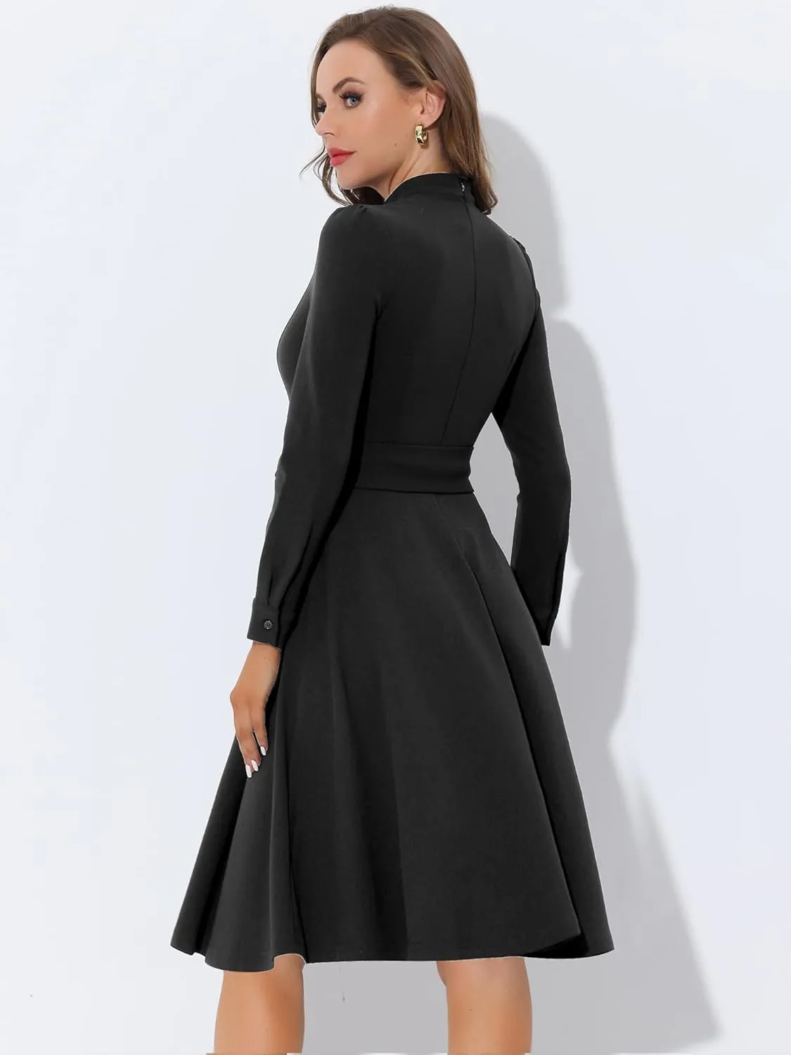 Allegra K Women's Elegant Work Sheath Dress Mock Neck Long Sleeve Knee Length Dress