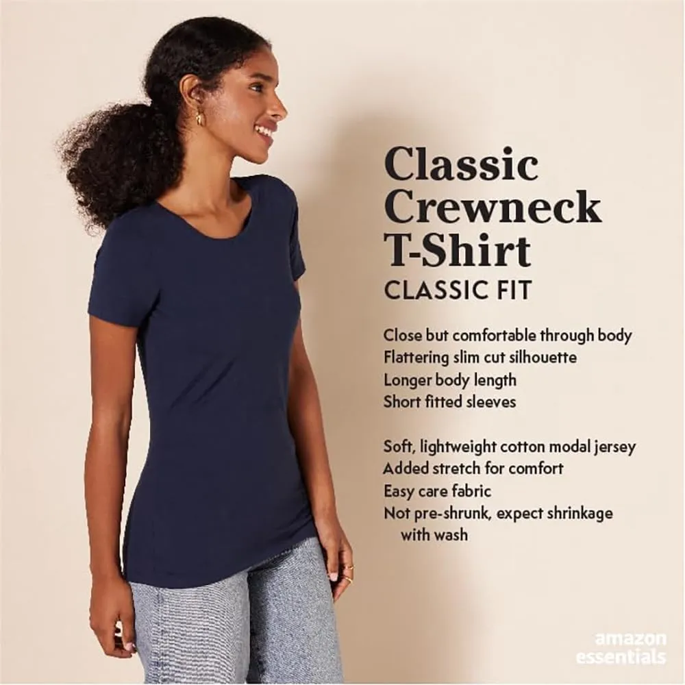 Amazon Essentials Women's Regular-Fit Short-Sleeve Crewneck T-Shirt, Multipacks
