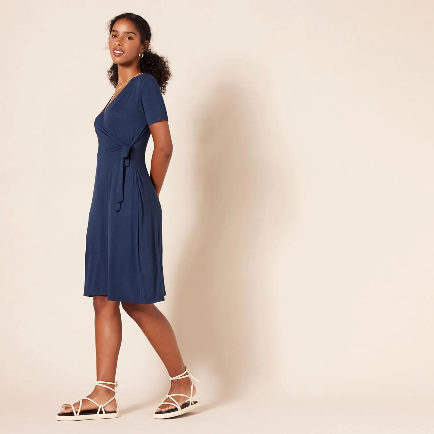 Amazon Essentials Women's Short Sleeve Faux-Wrap Dress