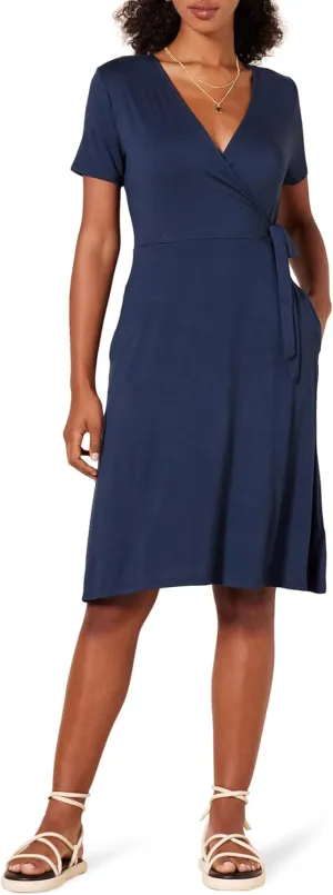 Amazon Essentials Women's Short Sleeve Faux-Wrap Dress