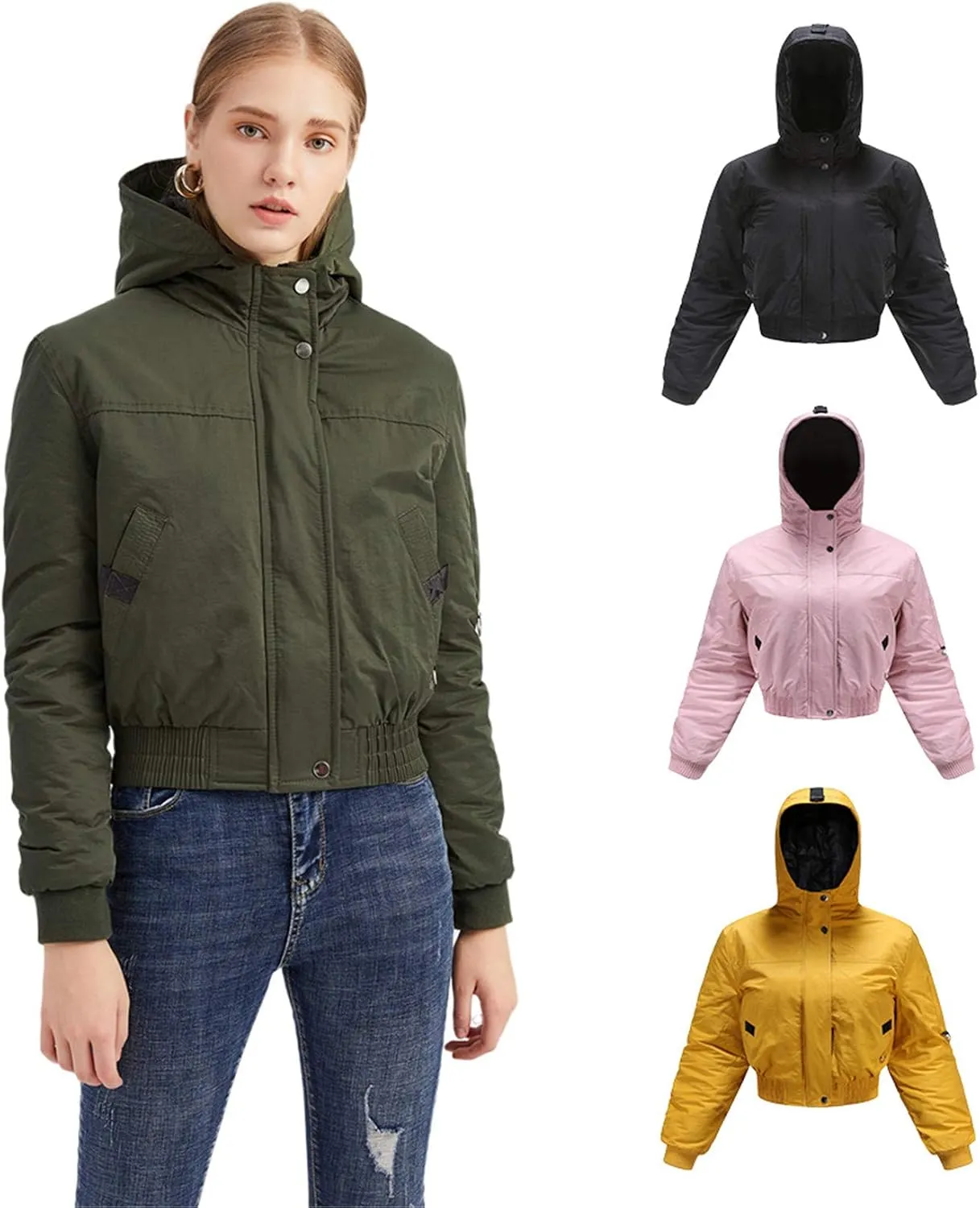 Andongnywell Women's Zipper Front Casual PU Leather Cropped Jacket Long Sleeve Long Sleeve Short Jacket (Yellow,Medium)