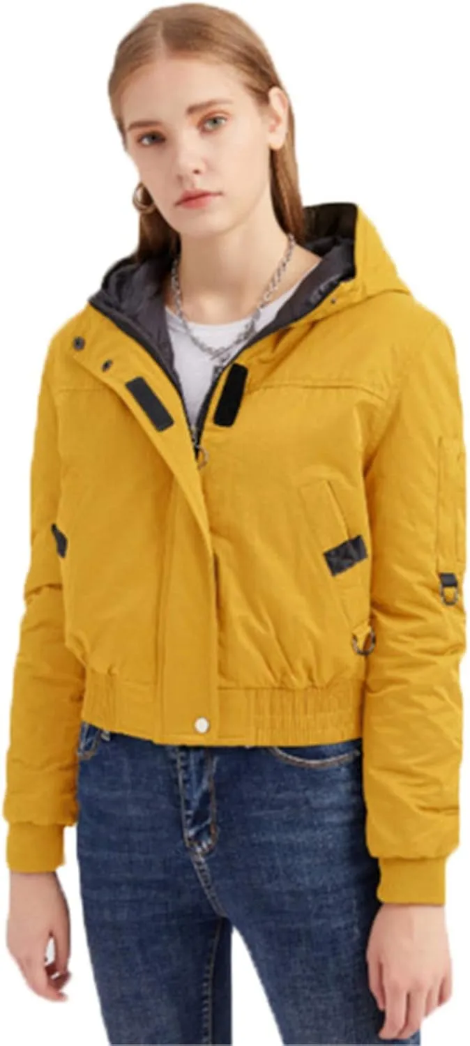 Andongnywell Women's Zipper Front Casual PU Leather Cropped Jacket Long Sleeve Long Sleeve Short Jacket (Yellow,Medium)