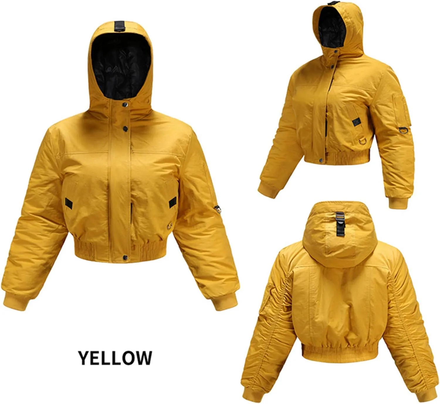 Andongnywell Women's Zipper Front Casual PU Leather Cropped Jacket Long Sleeve Long Sleeve Short Jacket (Yellow,Medium)