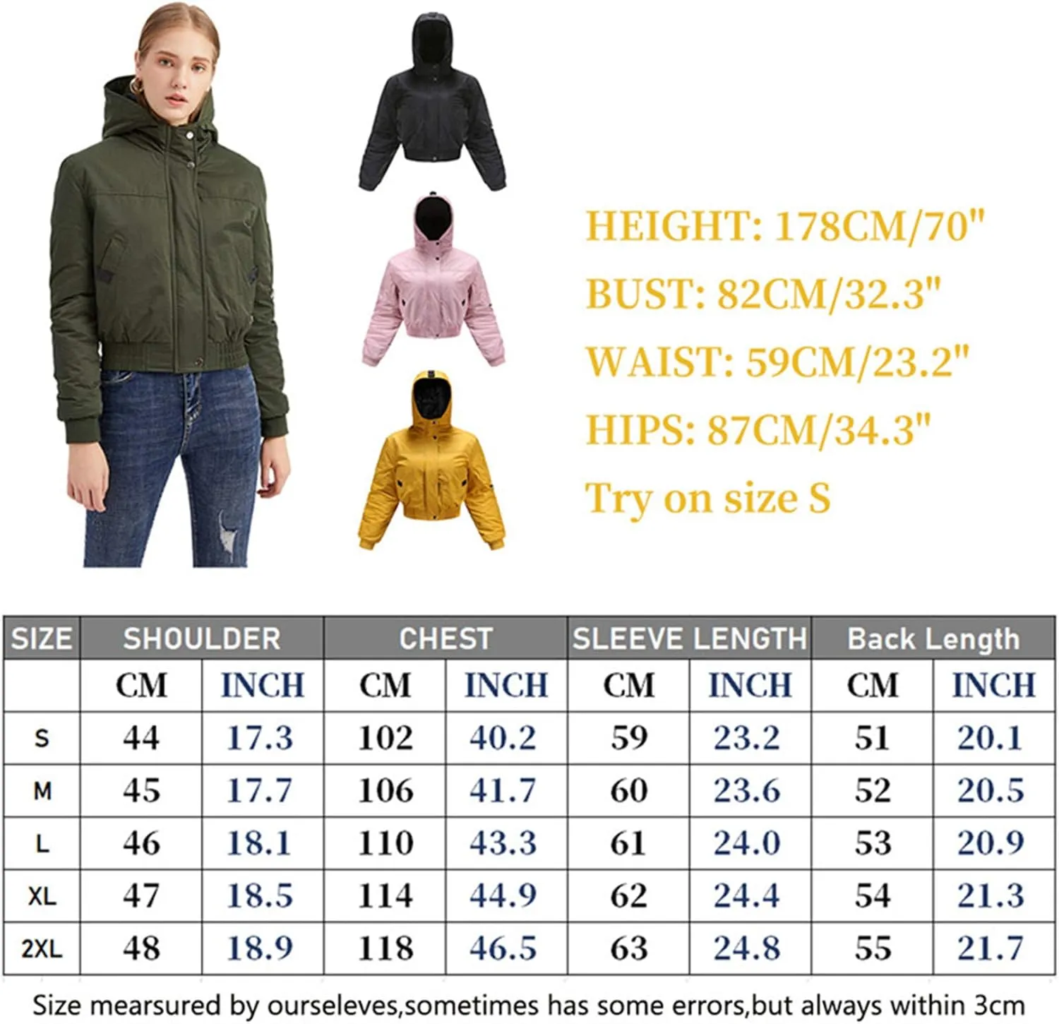 Andongnywell Women's Zipper Front Casual PU Leather Cropped Jacket Long Sleeve Long Sleeve Short Jacket (Yellow,Medium)