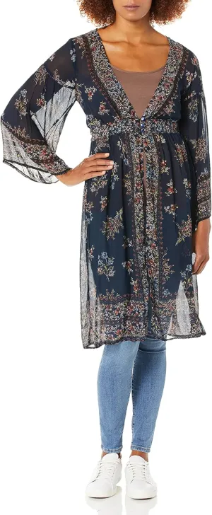 Angie Women's Sheer Printed Duster Kimono