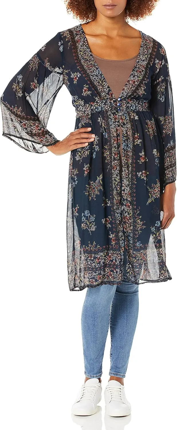 Angie Women's Sheer Printed Duster Kimono