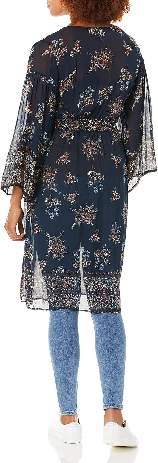 Angie Women's Sheer Printed Duster Kimono