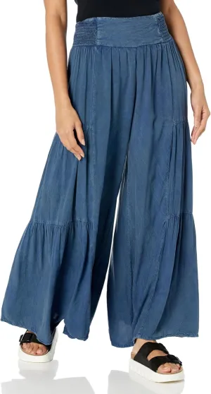 Angie Women's Smocked Waist Tiered Wide Leg Pants