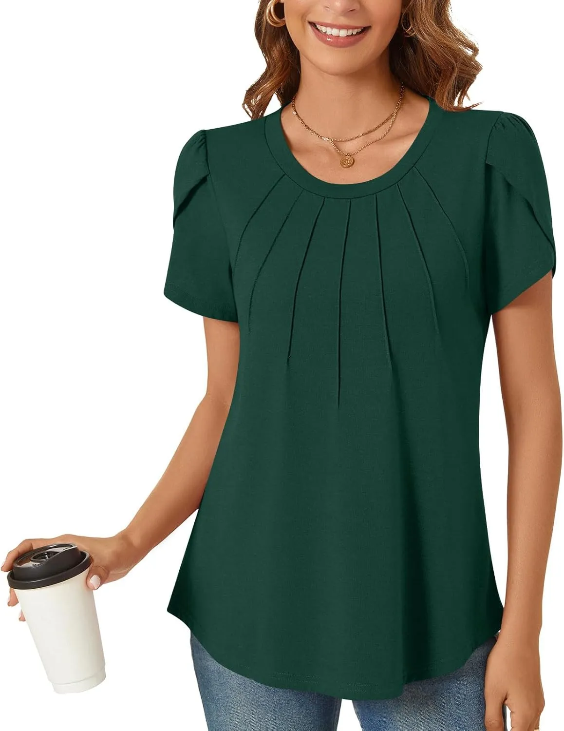 Anyhold Womens Tops Dressy Casual Summer Short Sleeve Blouse Dress Shirt