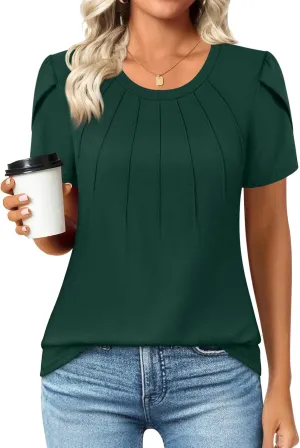Anyhold Womens Tops Dressy Casual Summer Short Sleeve Blouse Dress Shirt