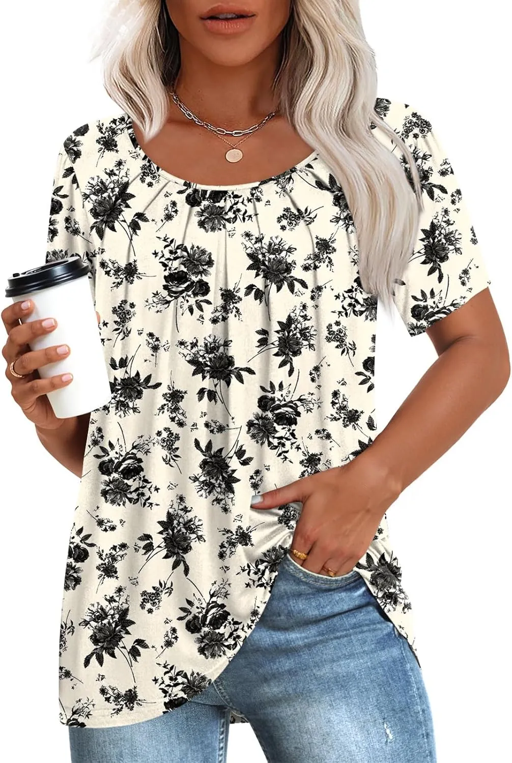 Anymeet Womens Summer Tops Casual Shirts Pleated Tunic M-3XL