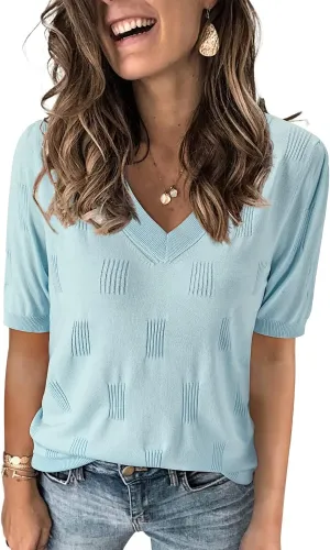 Arach&Cloz Women's Lightweight Summer Tops Casual Short Sleeve Blouses Shirts
