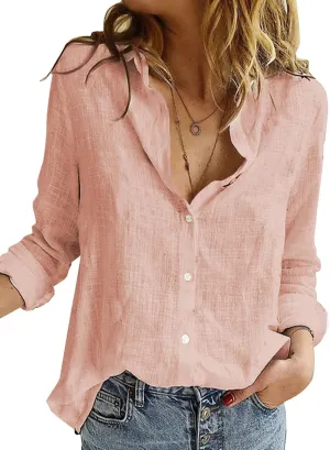 Astylish Womens V Neck Roll up Sleeve Button Down Blouses Tops