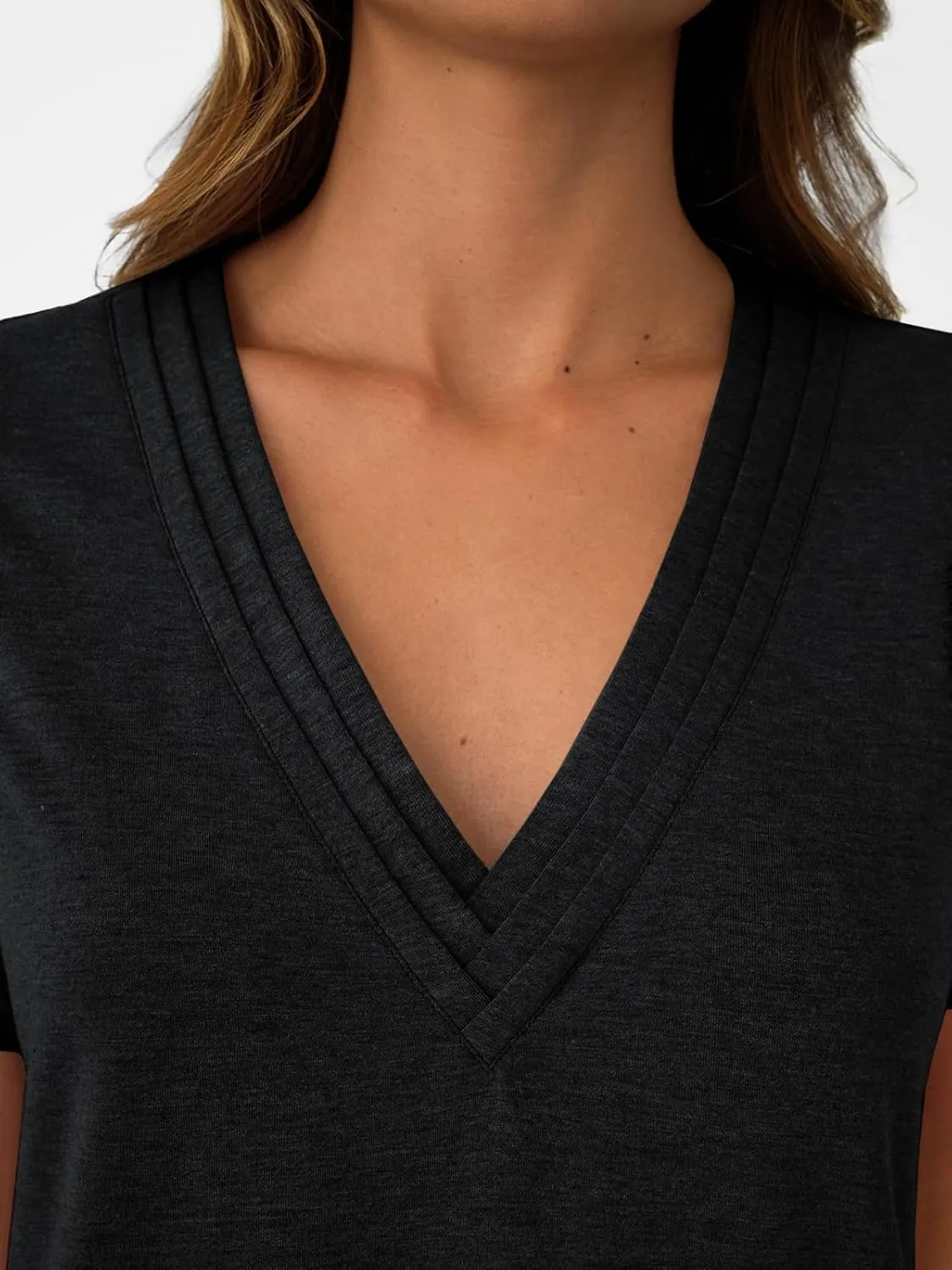 AUTOMET Pleated V Neck Shirts Short Sleeve Summer Business Casual Tops