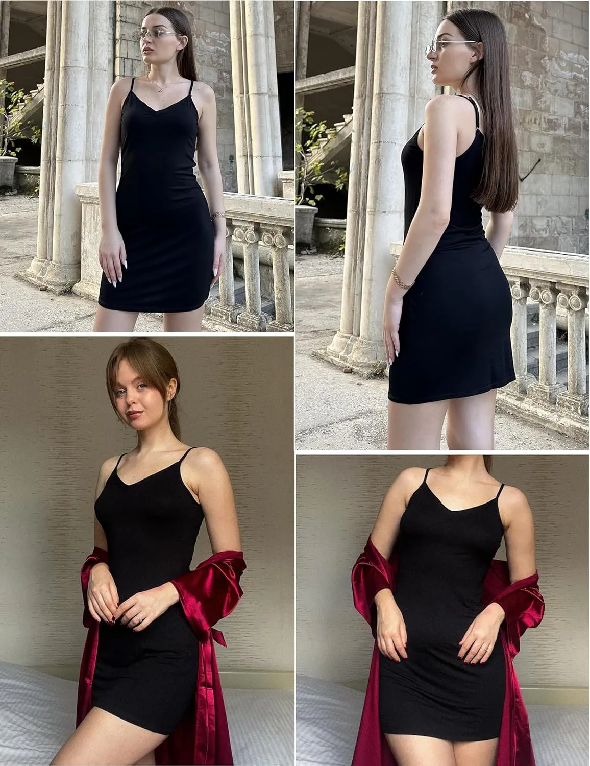 Avidlove Women's Full Slip Under Dress Adjustable Spaghetti Strap Camisole Mini Dress Knee Length Slips Nightwear