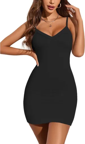 Avidlove Women's Full Slip Under Dress Adjustable Spaghetti Strap Camisole Mini Dress Knee Length Slips Nightwear