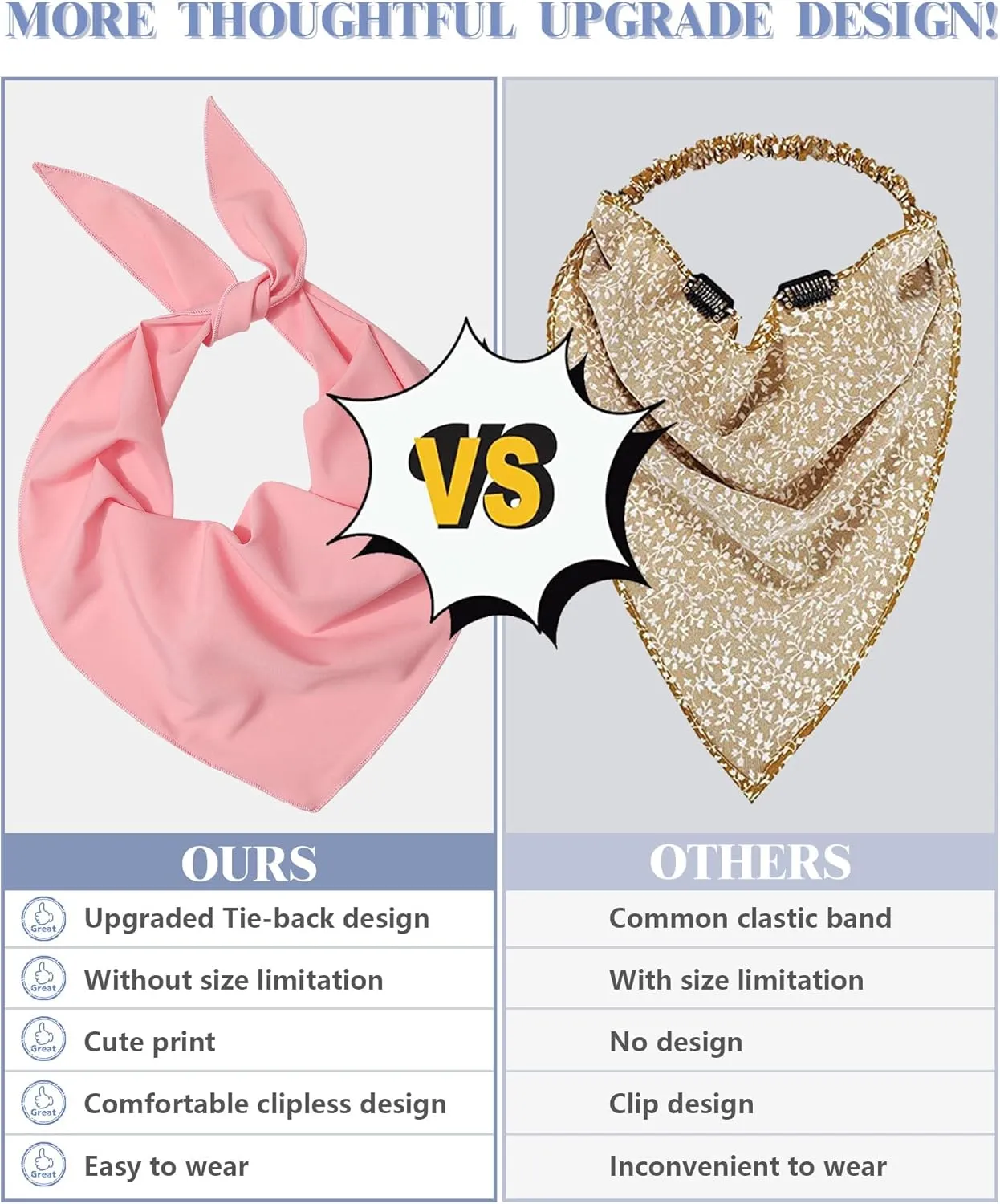 AWAYTR 3Pcs Hair Bandanas Head Kerchief for Women Girls Tie-Back Boho Hair Scarf Headband Bandana Triangle Head Scarf