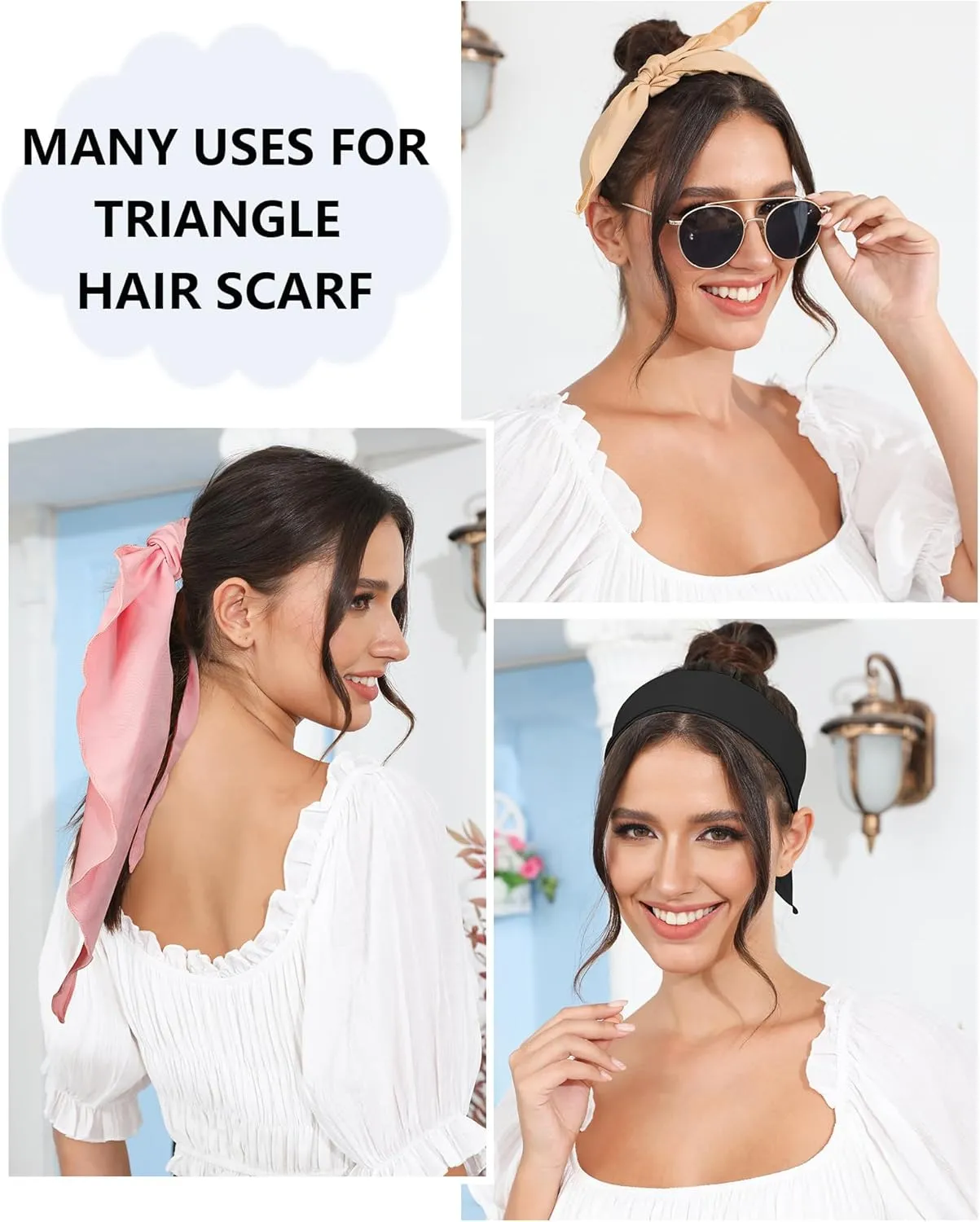 AWAYTR 3Pcs Hair Bandanas Head Kerchief for Women Girls Tie-Back Boho Hair Scarf Headband Bandana Triangle Head Scarf