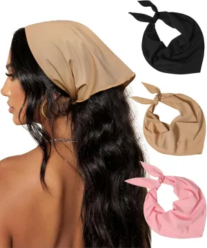 AWAYTR 3Pcs Hair Bandanas Head Kerchief for Women Girls Tie-Back Boho Hair Scarf Headband Bandana Triangle Head Scarf