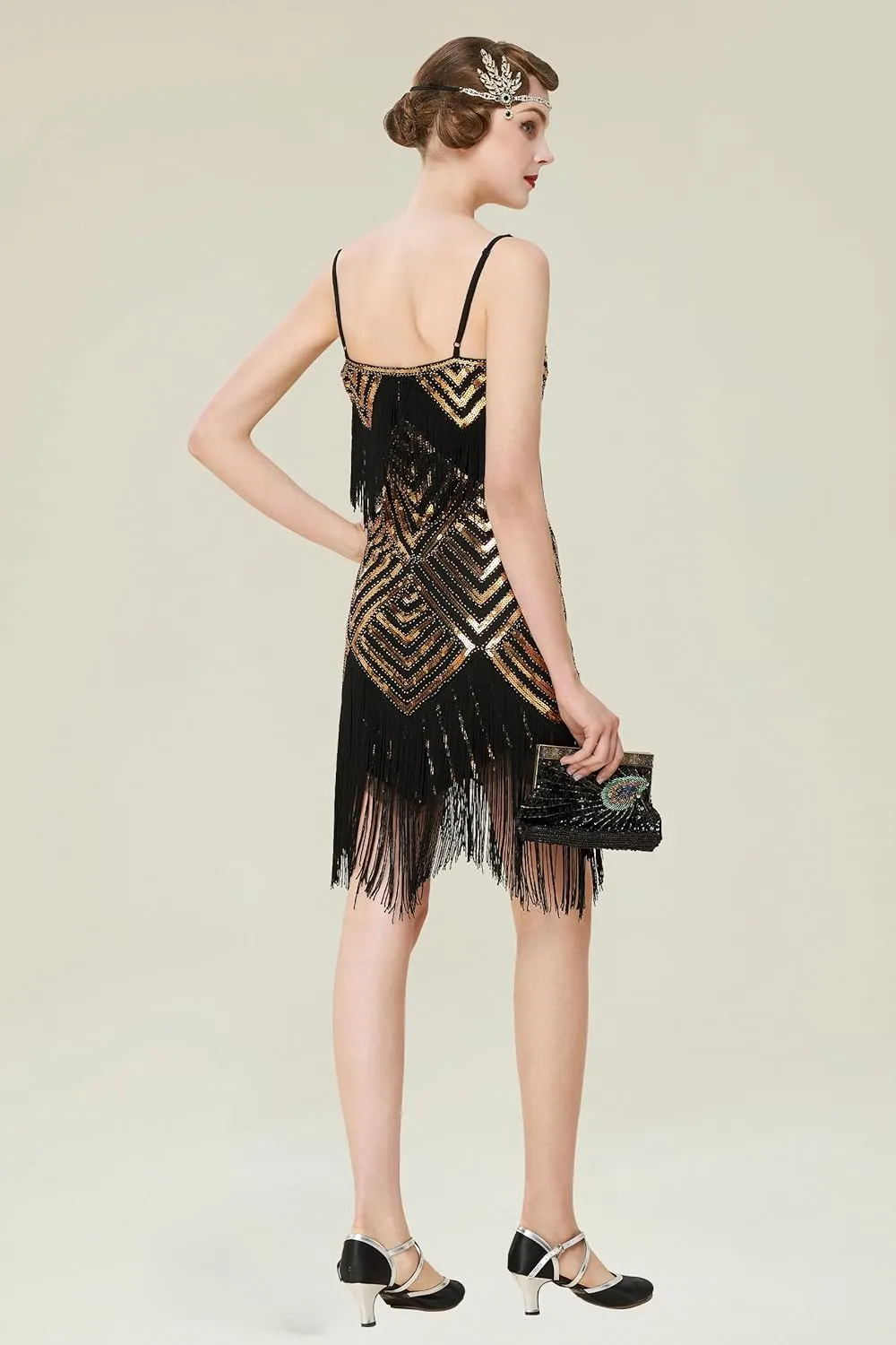 BABEYOND Women's 1920s Flapper Dress V Neck Slip Dress Roaring 20s Great Gatsby Dress for Party