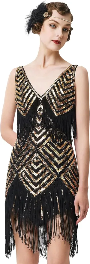 BABEYOND Women's 1920s Flapper Dress V Neck Slip Dress Roaring 20s Great Gatsby Dress for Party