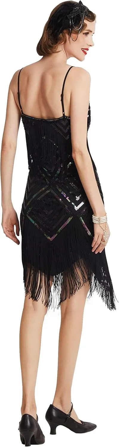 BABEYOND Women's 1920s Flapper Dress V Neck Slip Dress Roaring 20s Great Gatsby Dress for Party